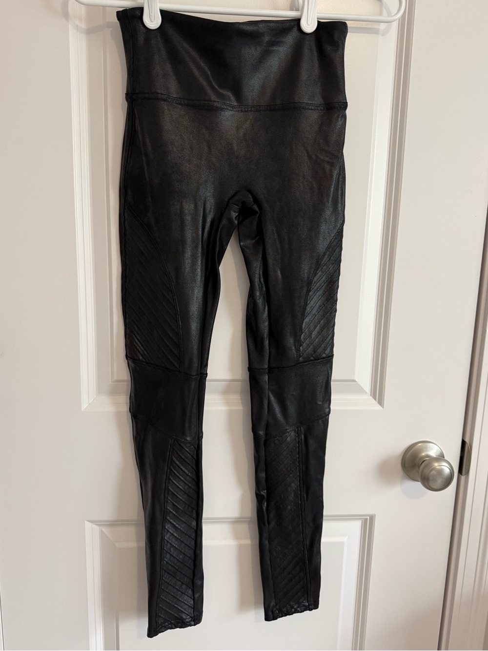 Spanx Black Faux Leather Quilted Moto Leggings